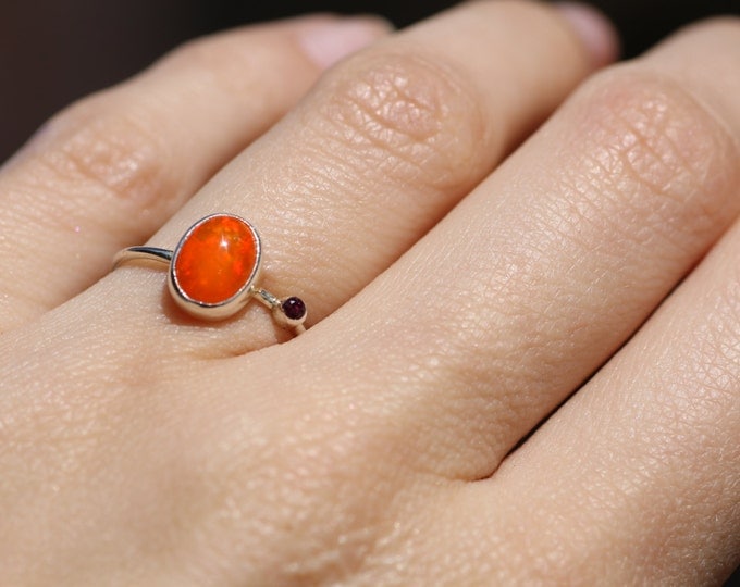 Orange opal silver ring - Fire opal ring - Ruby ring - Orange stone ring - Engagement ring - Natural stone - Gift idea - Womens ring