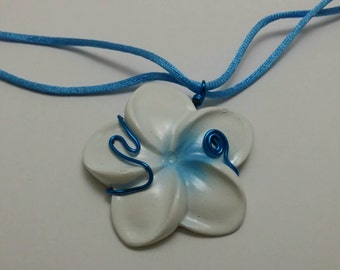 Blue frangipani necklace