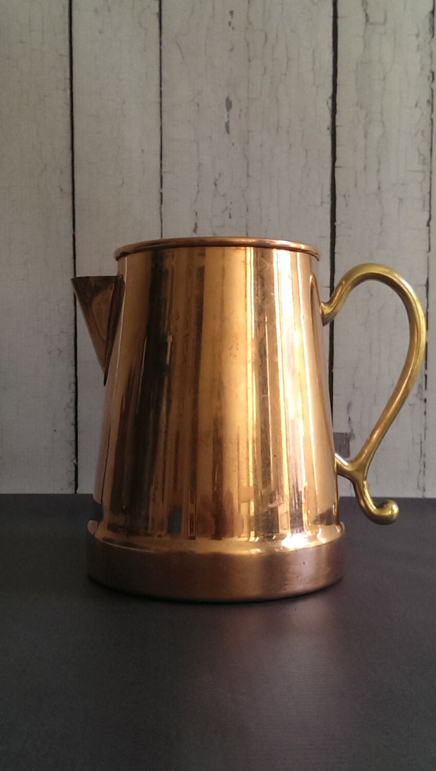 Antique Copper Pitcher with Brass Handle/ Antique Copper