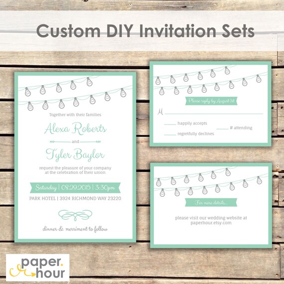 Mint Green DIY Printable Wedding Invitation Set RSVP & Details Card