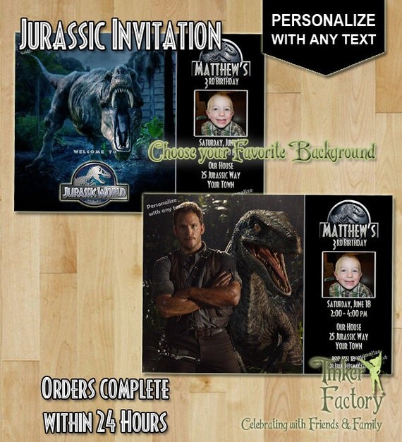 Jurassic World Birthday Party - Photo Invitation - Choose from 8 Backgrounds - Digital File - Printable - Dinosaurs