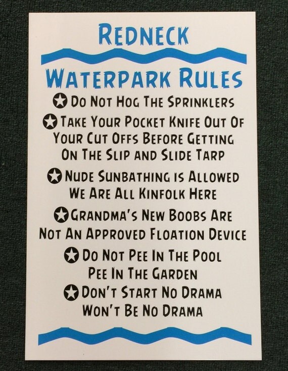 Items similar to Redneck Water Park Rules 12 inch by 18 inch tall Metal