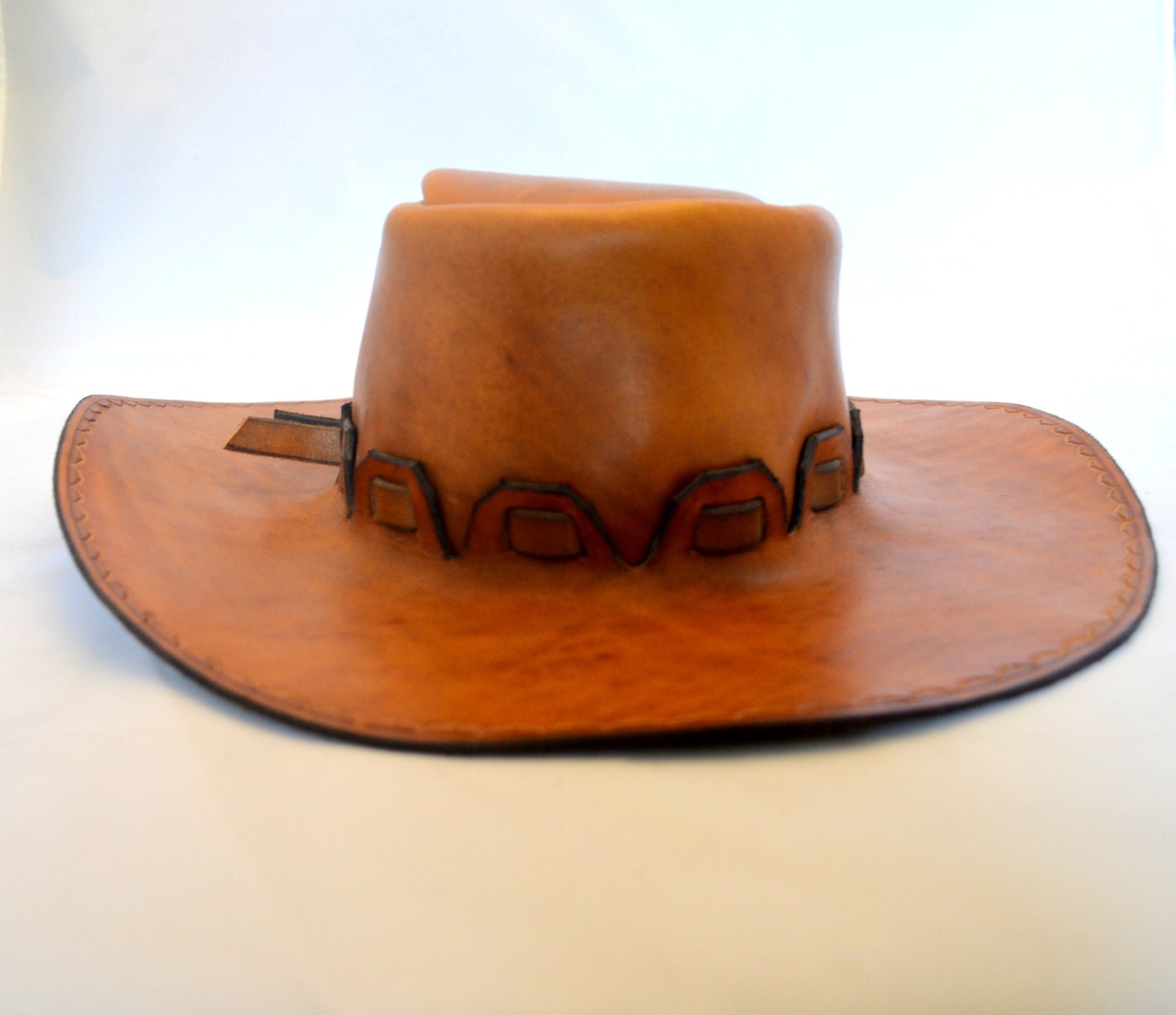 Vintage Men's Leather Hat Brown Leather Cowboy by UpswingVintage