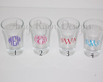 Monogrammed Shot Glasses, Custom Shot Glasses, Bachelorette Party Shot Glasses, Bridal Party Shot Glasses, Birthday Party Shot Glasses,