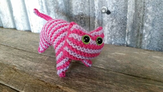 Hot pink and purple tabby knitted kitty cat kitten plush toy