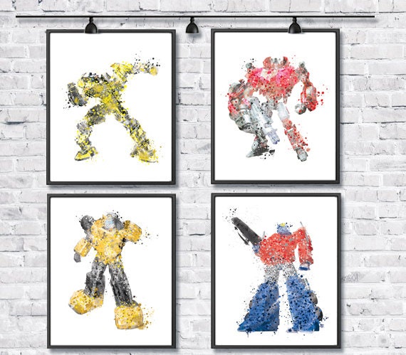 Transformers Watercolor Set Watercolor Painting by gingerkidsart