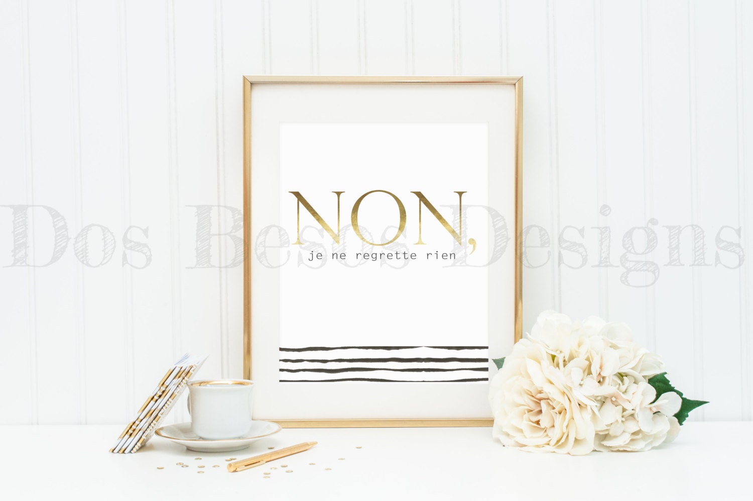 Non je ne regrette rien print gold wall decor by DosBesosDesigns