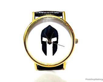Spartan Helmet, Helmet Watch, Unisex Watch, Mens Watch, Spartan Helmet Jewelry, Spartan Helmet Accessory, Personalized Watch, Pattern 3