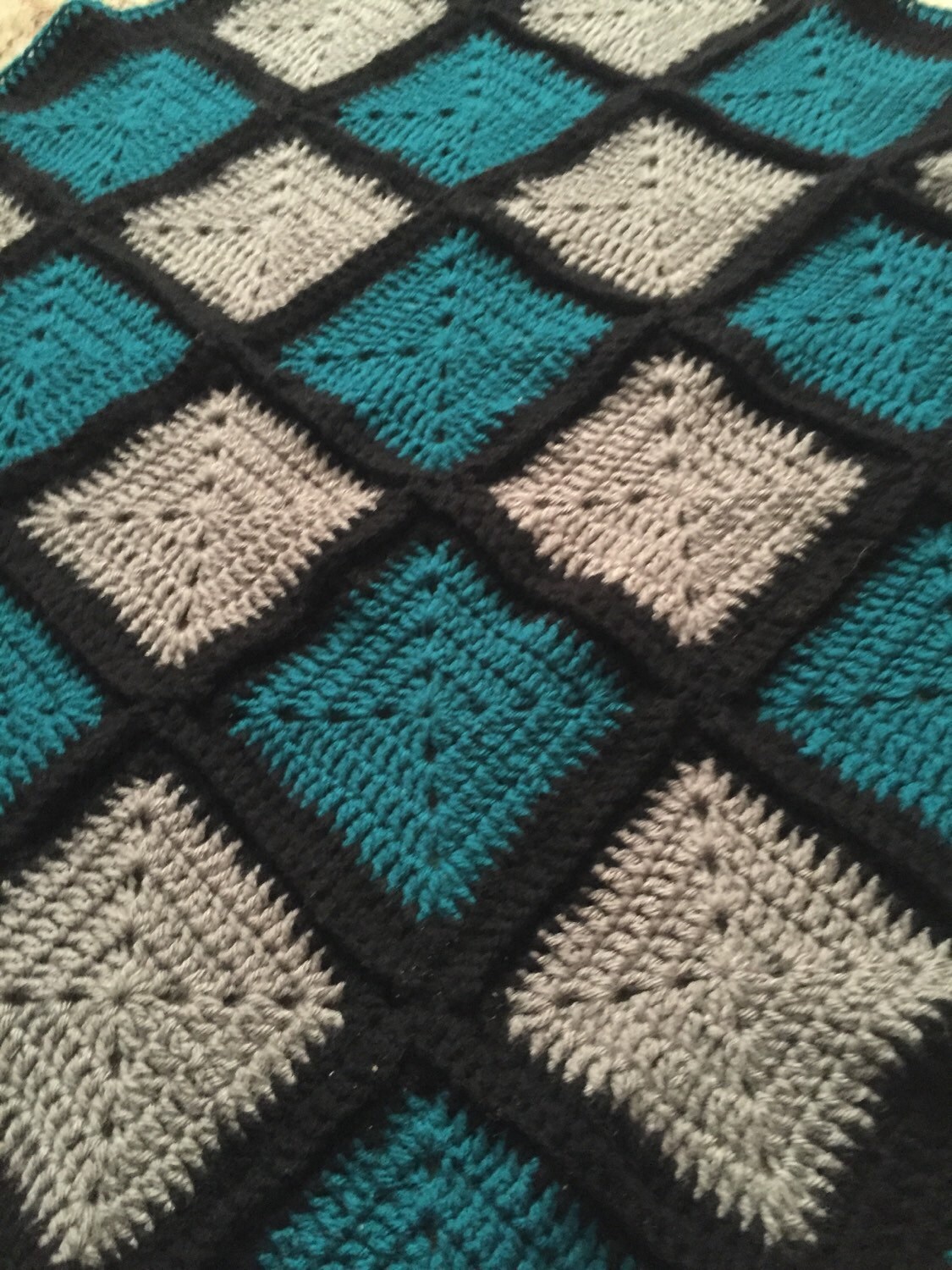 Teal grey and black baby blanket by KayseaCrochet on Etsy