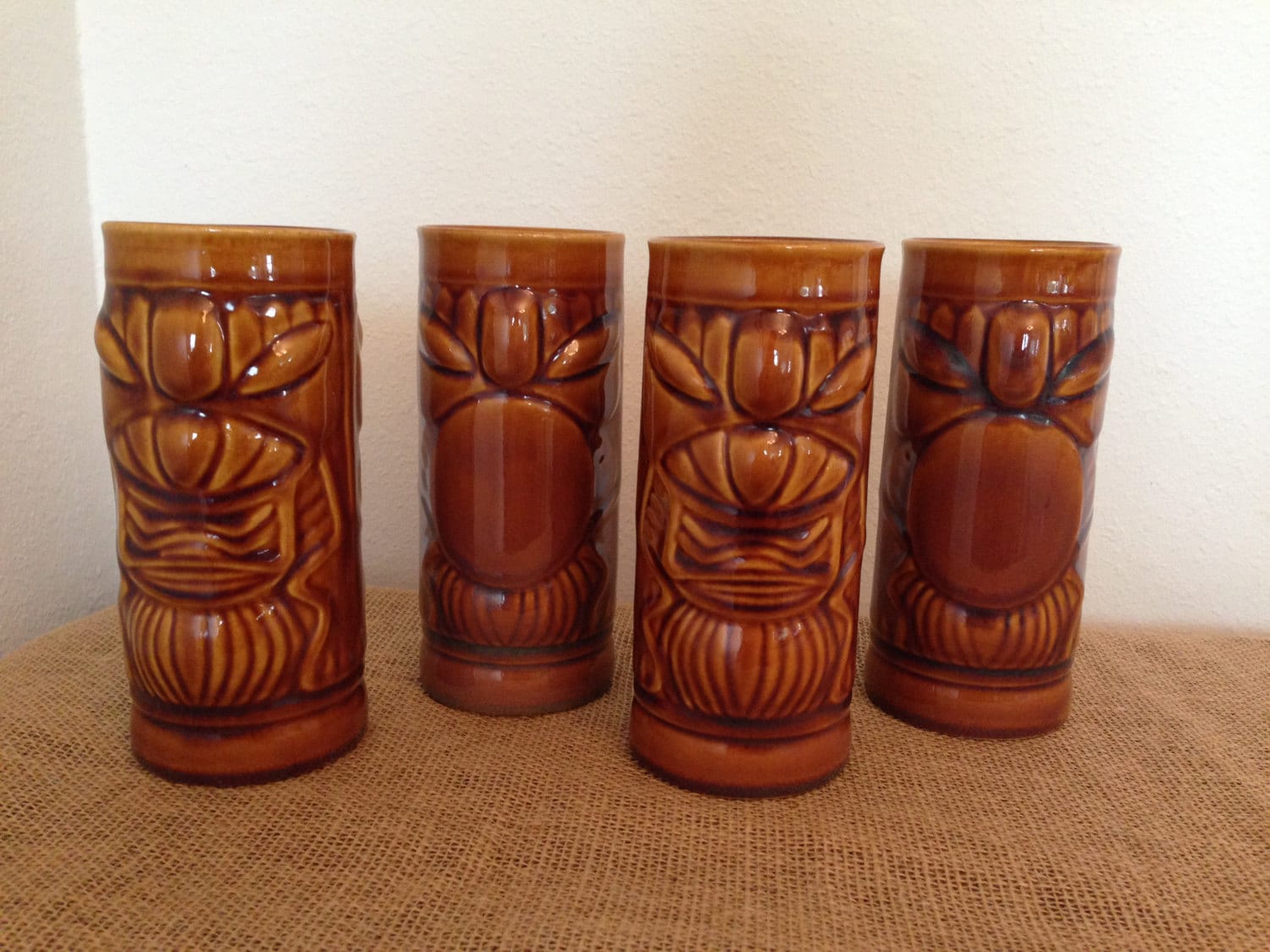 Tiki Drinking Glasses by Libbey Vintage Ceramic by VintageCirque