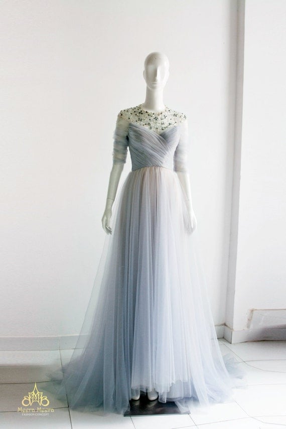 A-line blue gray Wedding dress by MeeraWeddingdress on Etsy