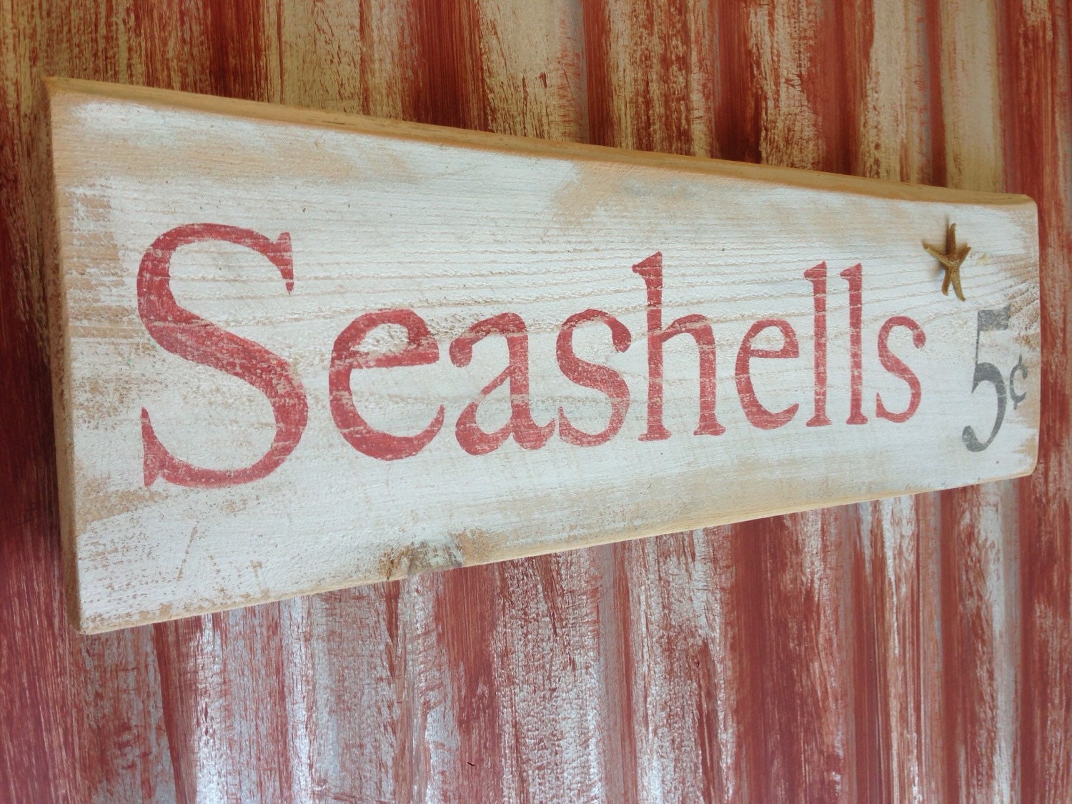 Seashells 5 cents wood sign