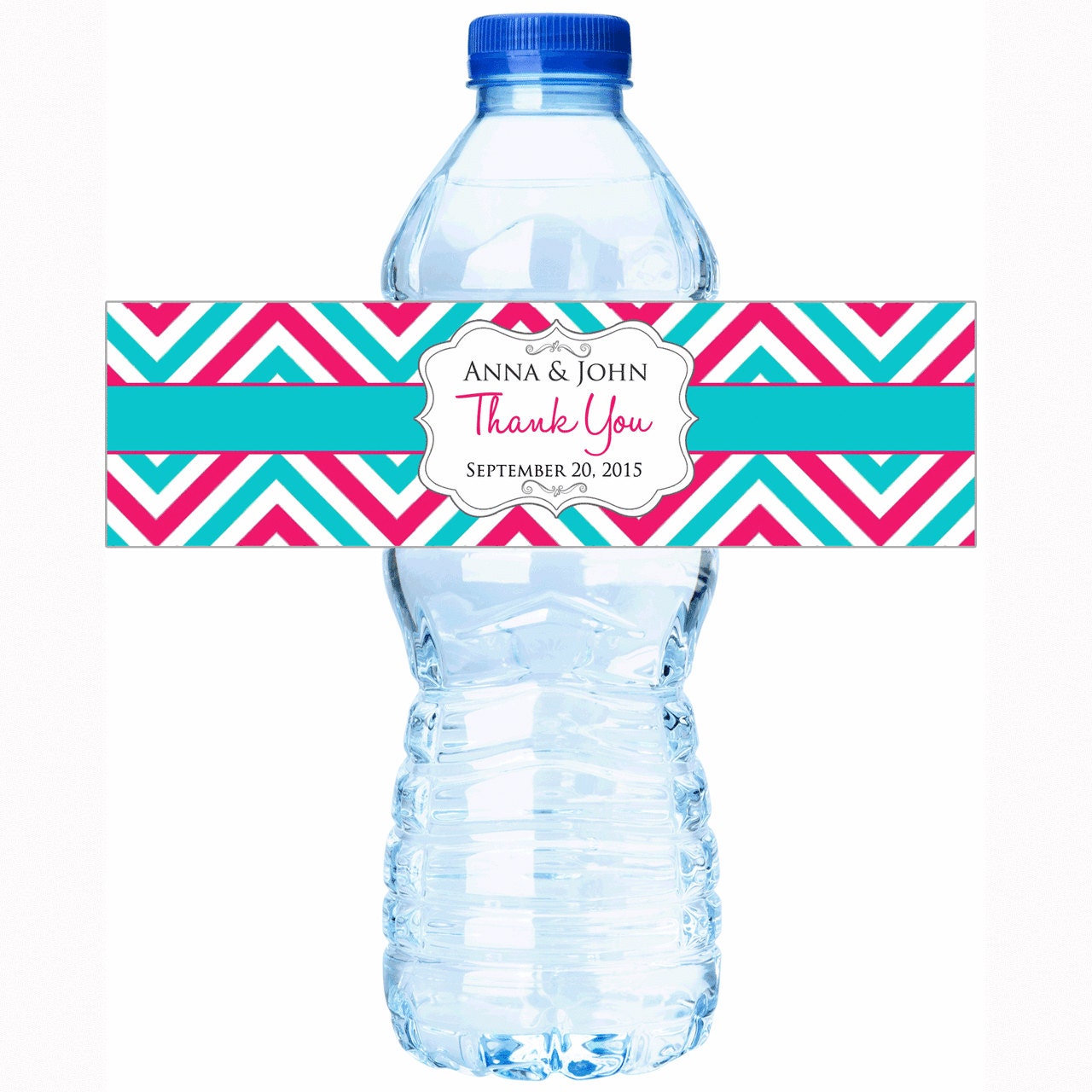 Fancy Chevron Thank you Water Bottle Labels - Wedding Water bottle