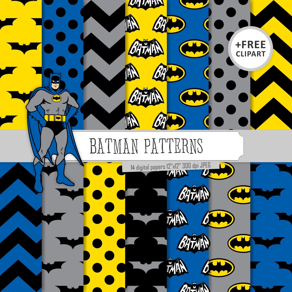 Buy 2 Get 1 Free Digital Paper Batman Patterns Blue Black