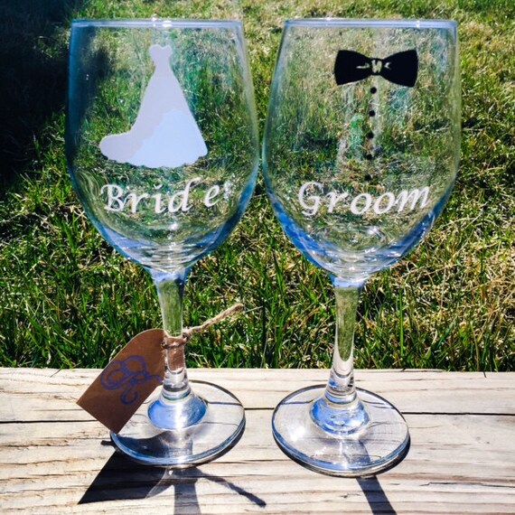 Bride Groom Wine Glasses By Krystlescraftcloset On Etsy