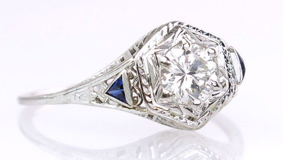 Vintage Antique 1/2ct Diamond & Blue by EstateAntiqueJewelry