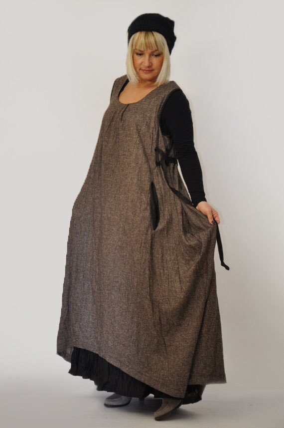 Brown casual cotton dress/Sleeveless dress /Long maxi/maxi