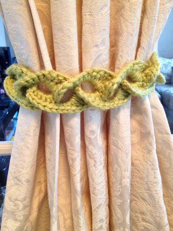 Crochet Curtain Tiebacks 1 pair lime green colored