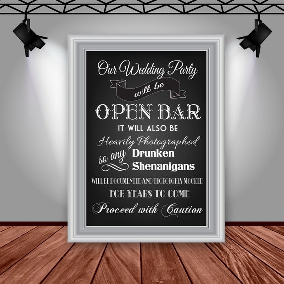 Wedding Open Bar Sign Chalkboard Style Reception Decor