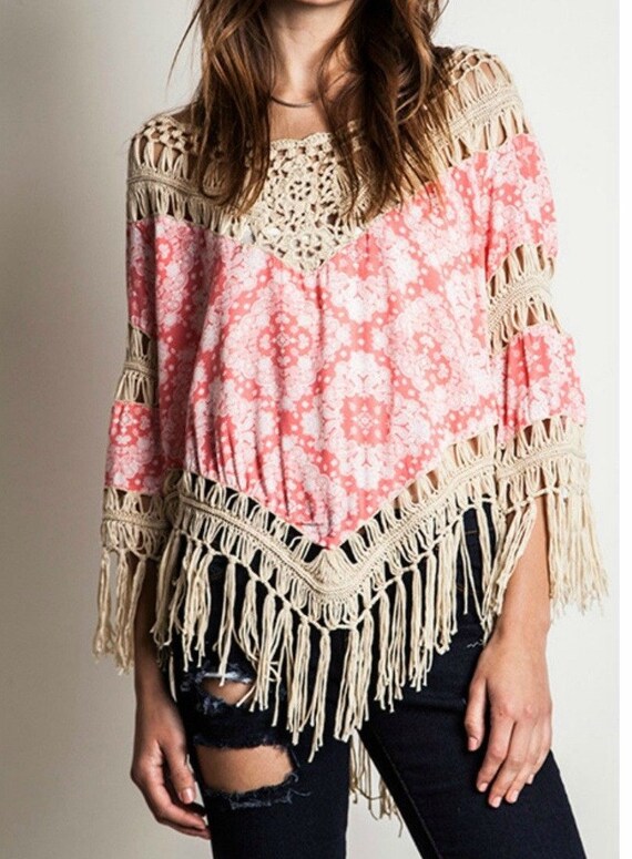 Crochet Fringe Frayed Bohemian Hippie Tunic Top By Thegypsywillows 6789