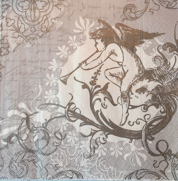 3 Decoupage Christmas Napkins Silver Angel 13 x