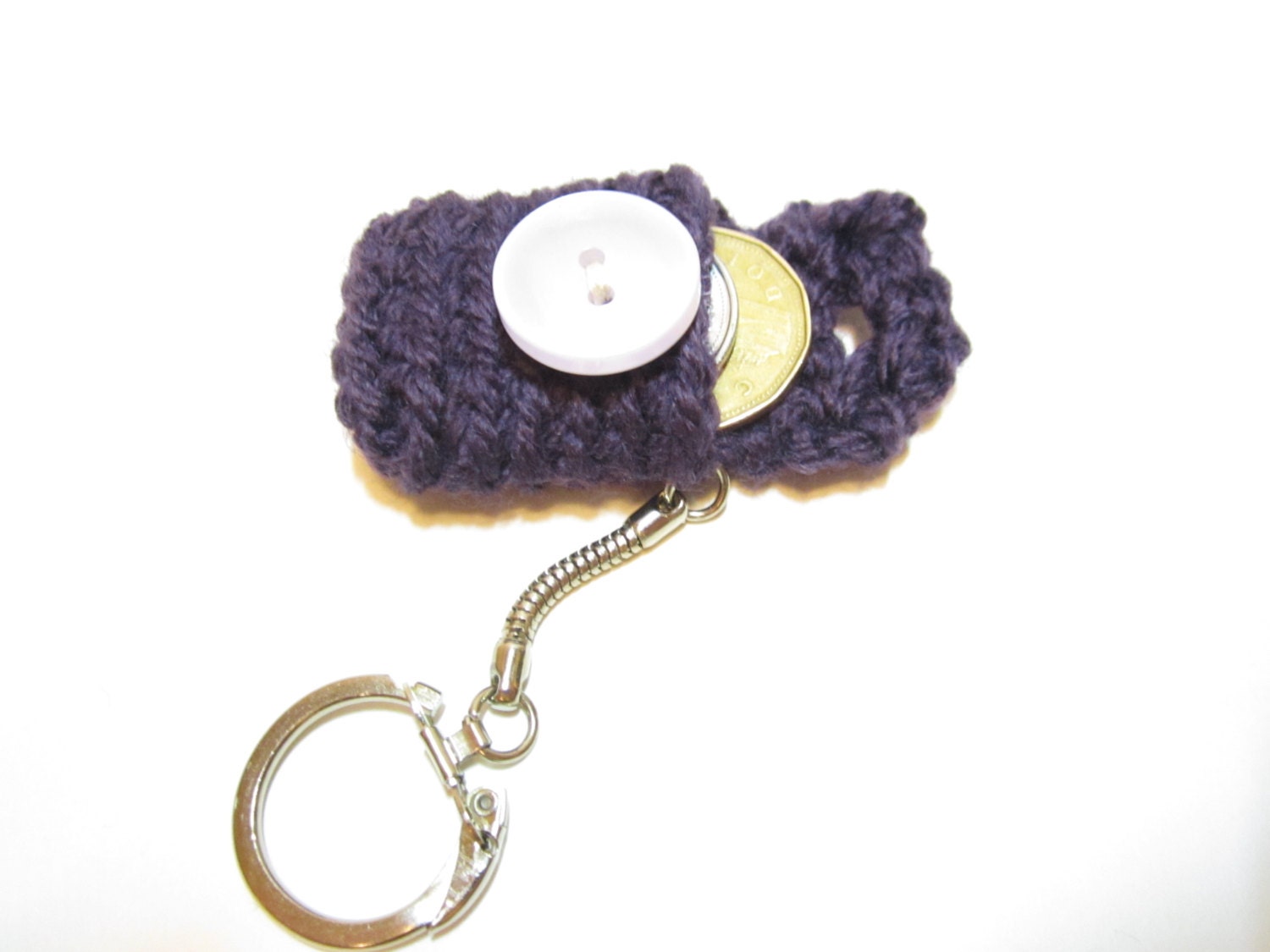 Crochet Coin Purse Keychain in Purple with Button Coin