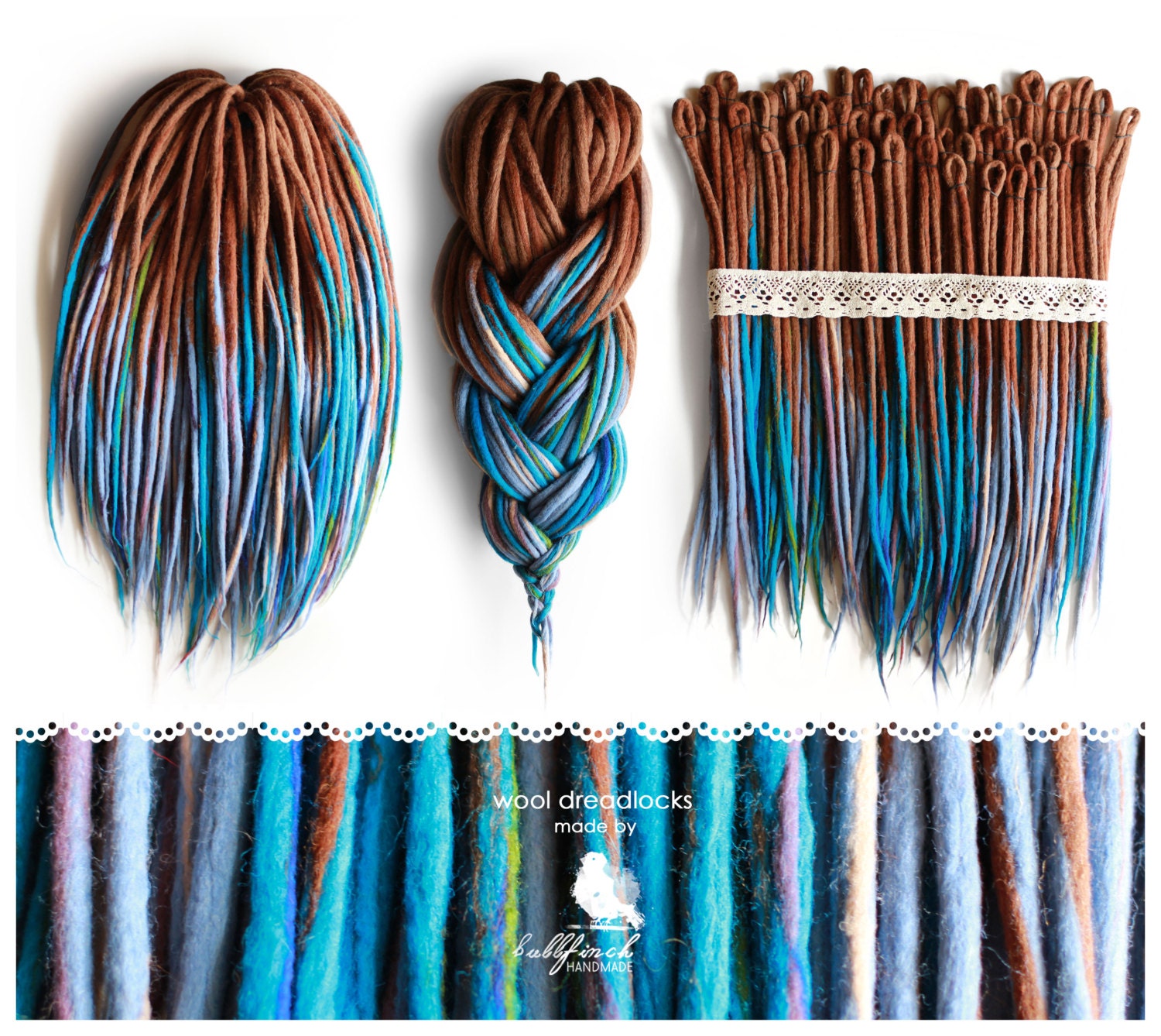 Wool Dreadlocks woolen brownblue dreads felted handmade