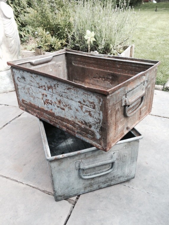 Vintage Industrial Metal Crates Metal Storage By Audleyboutique