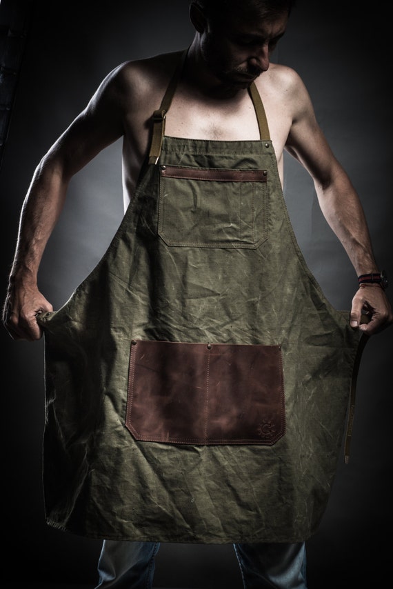 apron waxed canvas army with Work by and pockets belts Garage Kruk leather Canvas apron