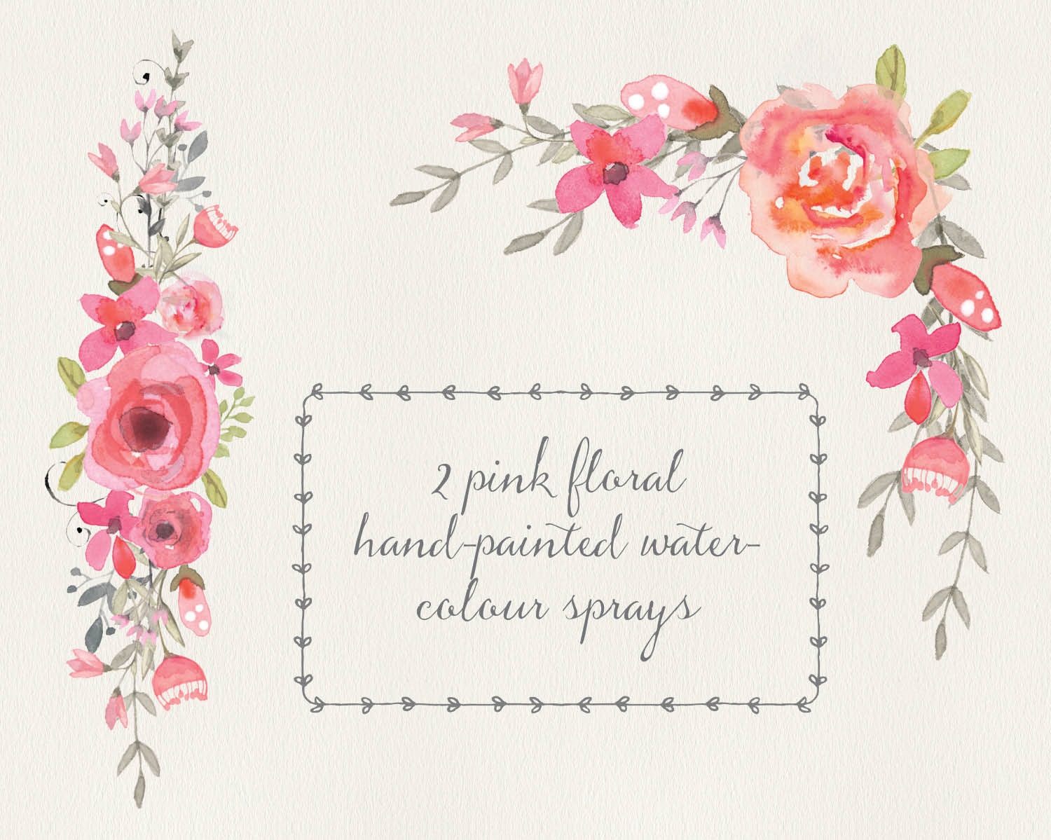 Watercolour floral clip art two pink floral sprays wedding