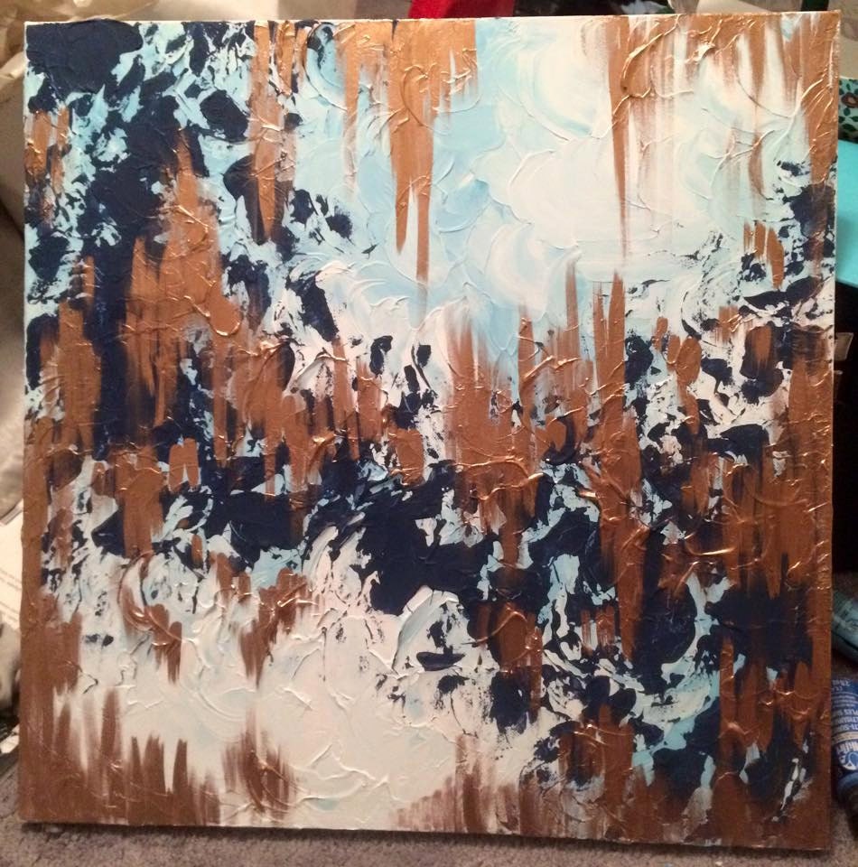 Blue White & Gold Abstract Original Painting by foxandpetaldesigns