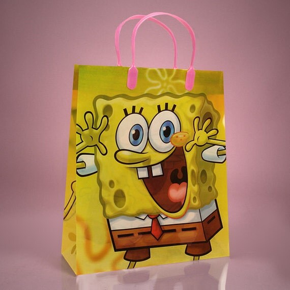 Items similar to 3 cute Spongebob Squarepants Plastic Gift Birthday Carrying Favor Bags Bag