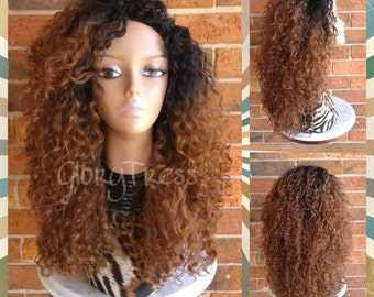 ON SALE //Big Kinky Curly Half Wig, Ombre Wig, Beach Curly Afro Wig, African American Wig // AMAZING