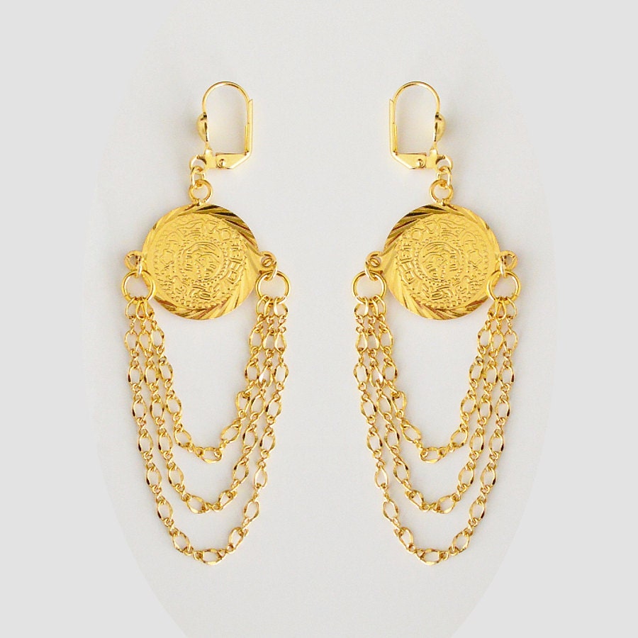 Coin Earrings 24k Gold Plated Arabic Middle East Jewelry Stud