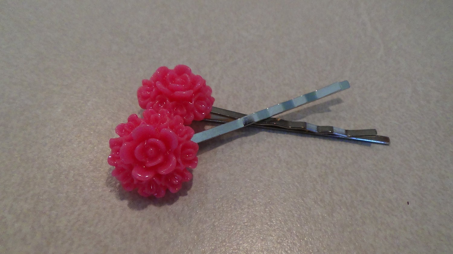 Hot pink flower bobby pins by ScarlettSkyeStudio on Etsy