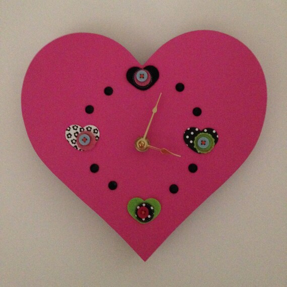 Hot pink heart clock bright pink clock heart clock lime by bennyNp