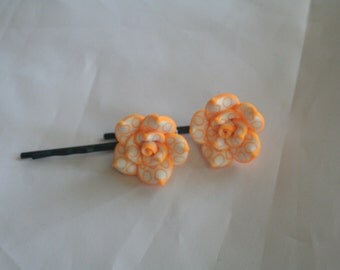 orange & white flower bobby pins-flower bobby pins-bobby pins