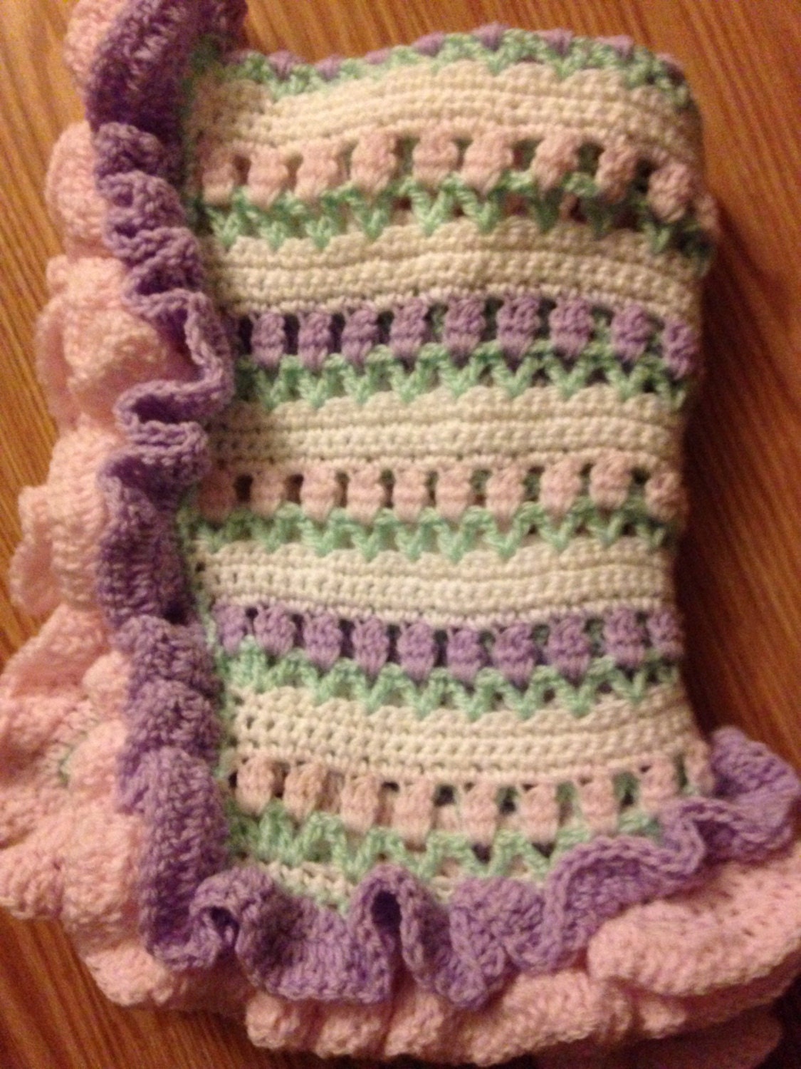 Crochet Tulip Design Baby Blanket with Ruffle Edging
