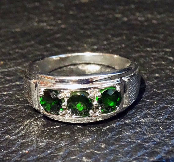 Russian Emerald Ring Sterling Silver Vintage