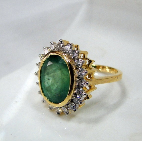 tribalexport - Emerald Ring vintage antique 18 K solid gold Diamond ...