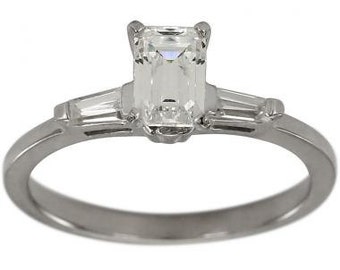 Emerald Cut Diamond In Baguette Diamond Ring 1/2 Ct In 14k White Gold Ring
