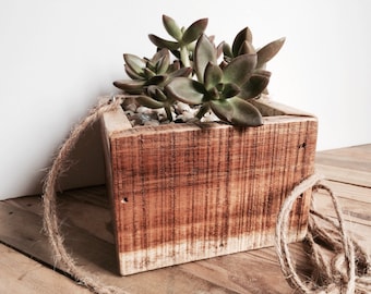Hanging Wood Planter - Succulent Planter - Reclaimed Wood Planter - Rustic Wooden Planter - Wood Box Planter - Simple Box Planter