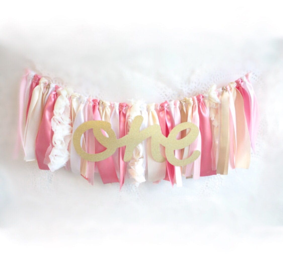 FIRST BIRTHDAY High Chair Ribbon Banner ONE in by BellaBlissEvents