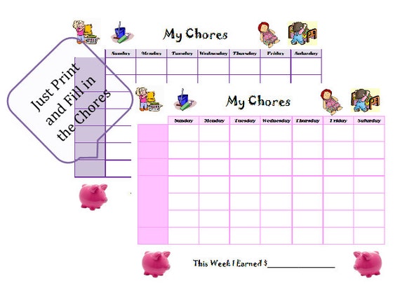 Girls Chore Chart Printable Purple by PurpleHippieBoutique