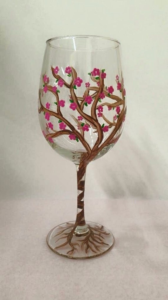 Cherry Blossom Tree Wine Glass by PrettyPetalsDesign on Etsy