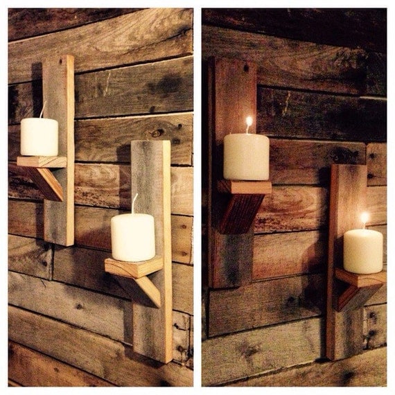 Two Vintage Barn Wood Candle Holders. Wall Decor. Rustic Home