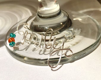 Personalized wine charms, wire wine charms