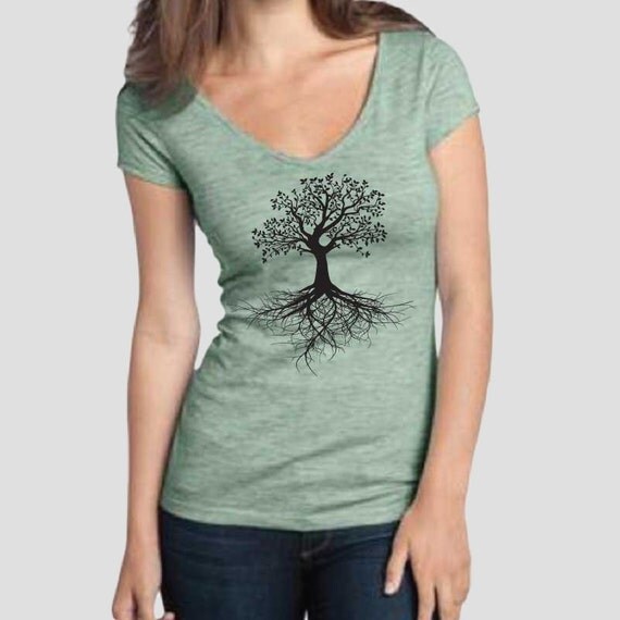 Womens Tree of Life V Neck T Shirt graphic by MadMoonClothing