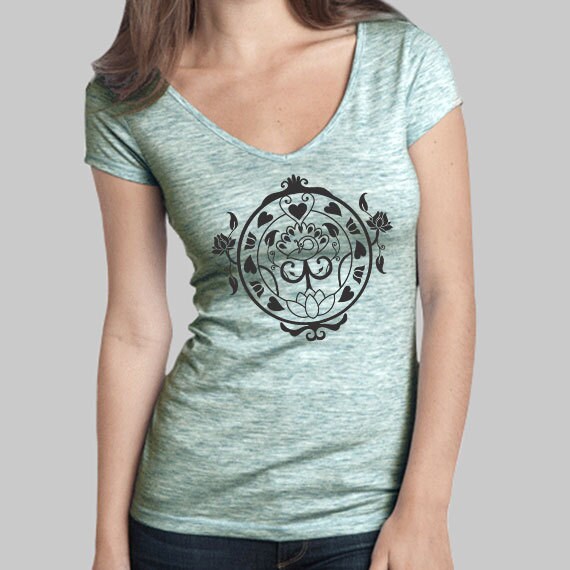 V Neck Shirt zen garden black top womens tops by MadMoonClothing