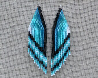 Shoulder Duster Earrings. Native American Earrings Inspired. Extra Long Earrings. Beadwork.